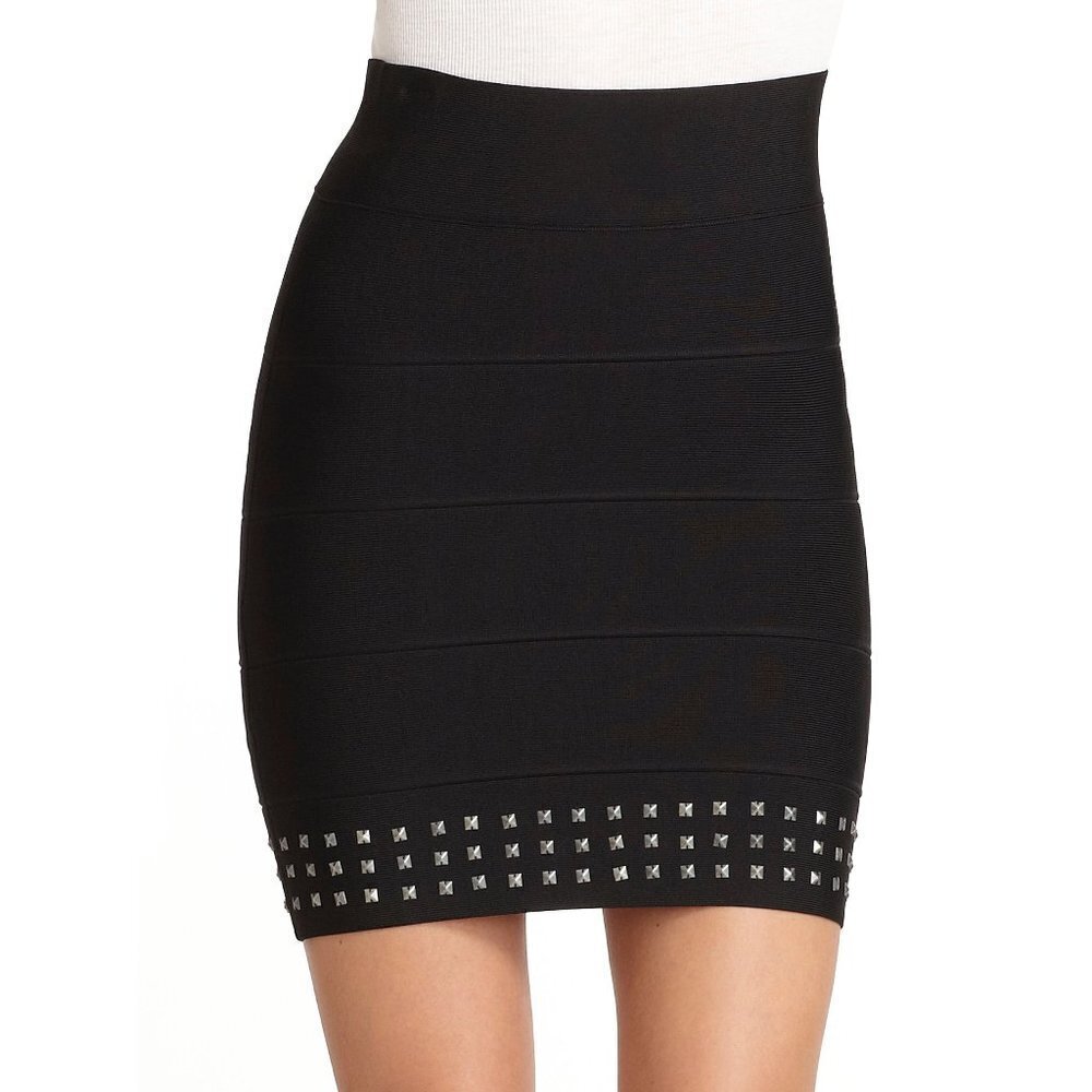BCBGMaxAzria Black Studded Bandage Pencil Skirt L